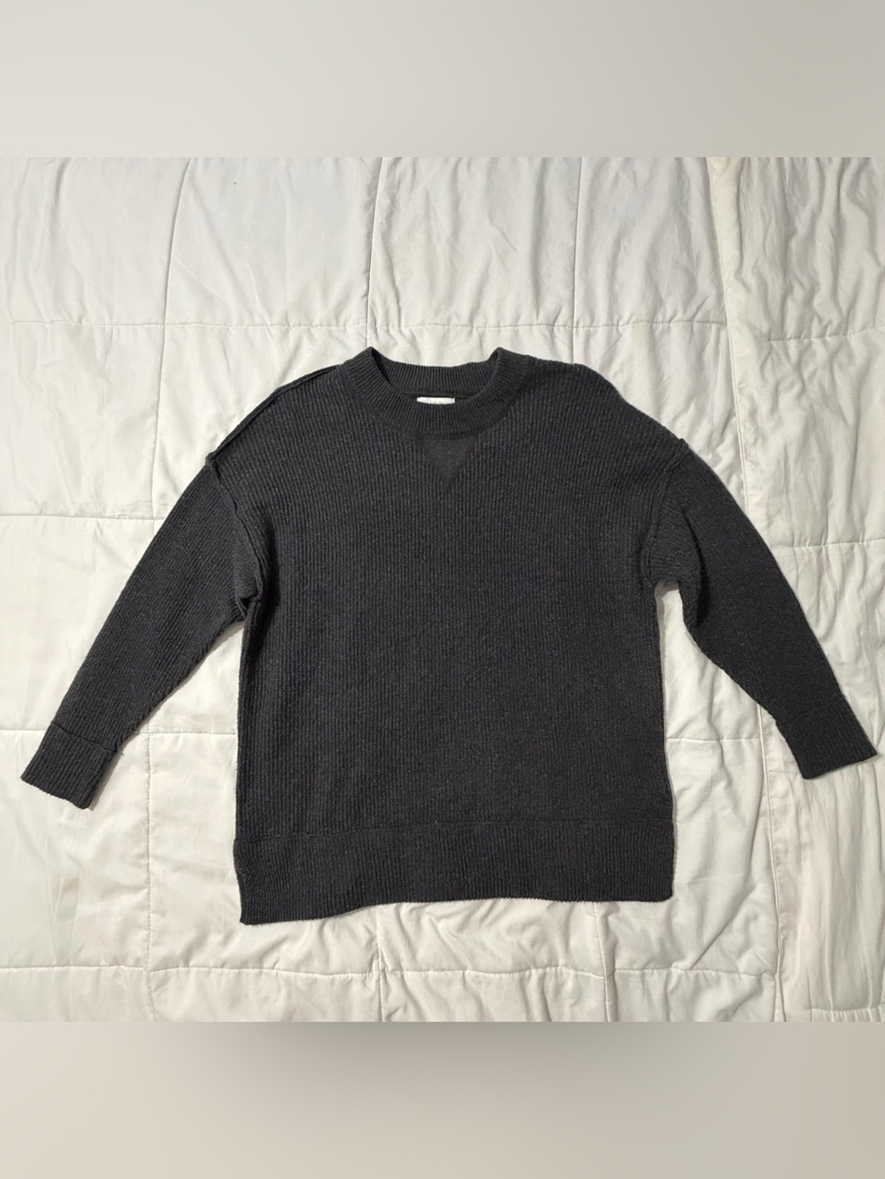 Aerie Oversized Ribbed Knit Sweater Charcoal Gray XS Cozy Crewneck